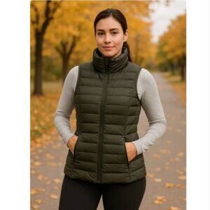 Lululemon Women’s Down Puffer Vest Size 12 Olive Green Zip Front Quilted Jacket
